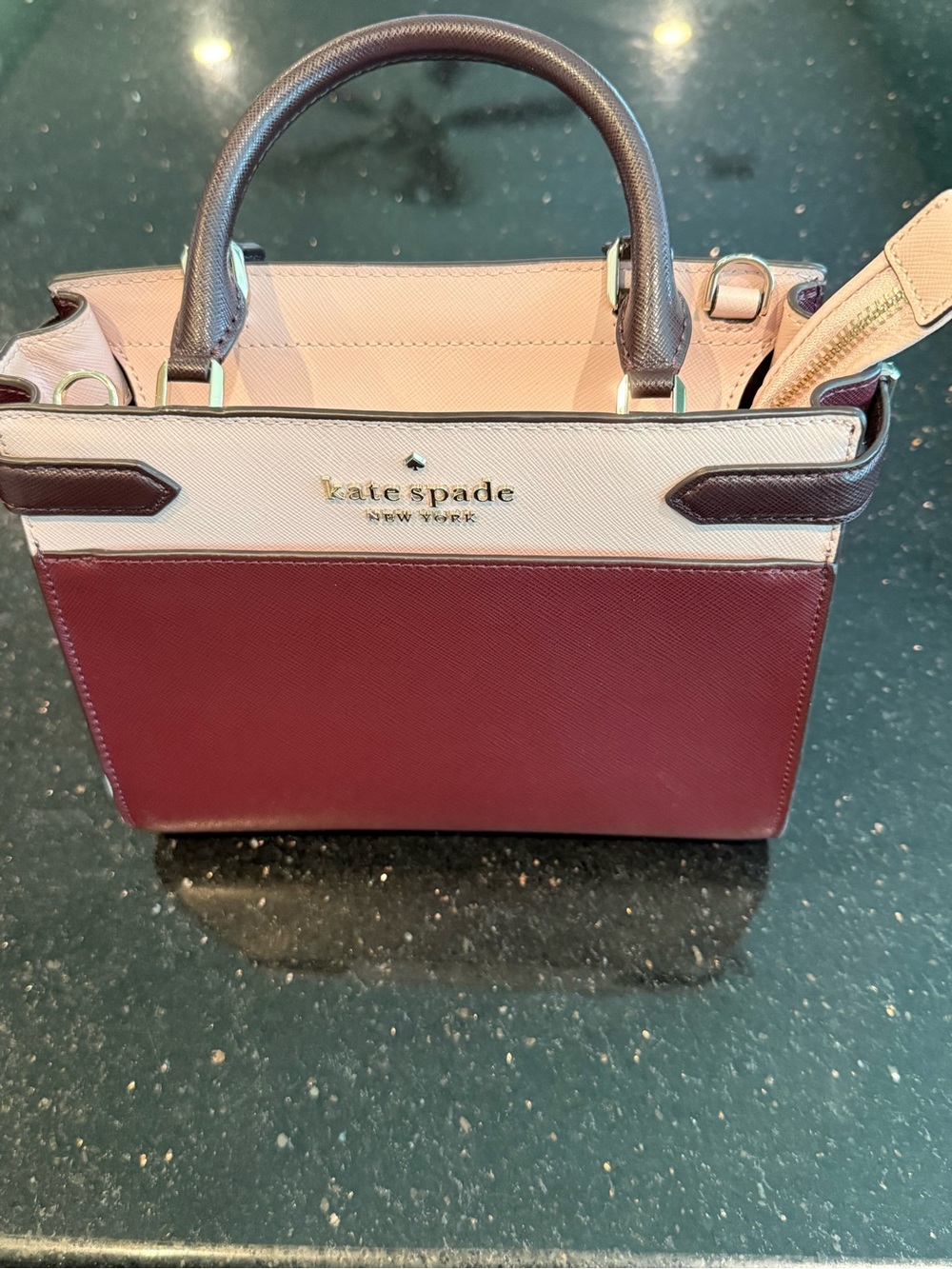 kate spade Two-Tone Wine Burgundy and Blush Leather Satchel